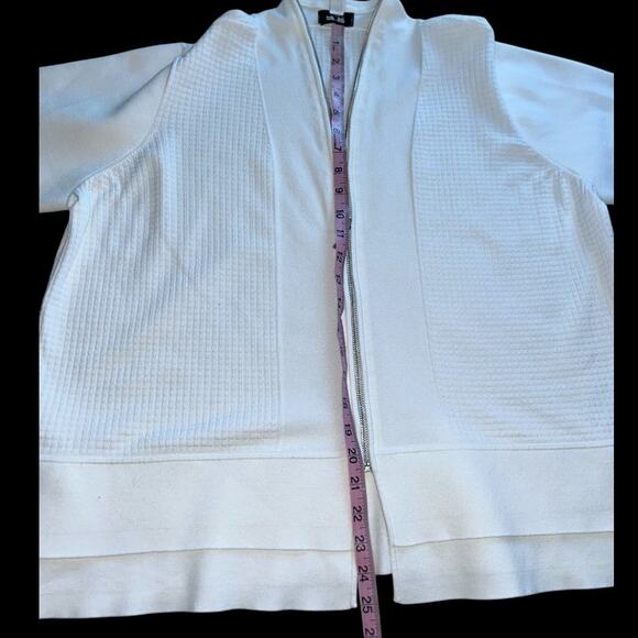 EUC Per Se by Carlisle Boxy White Textured Zip Front Cardigan 1/2 Sleeve Sz XXL - Picture 4 of 8